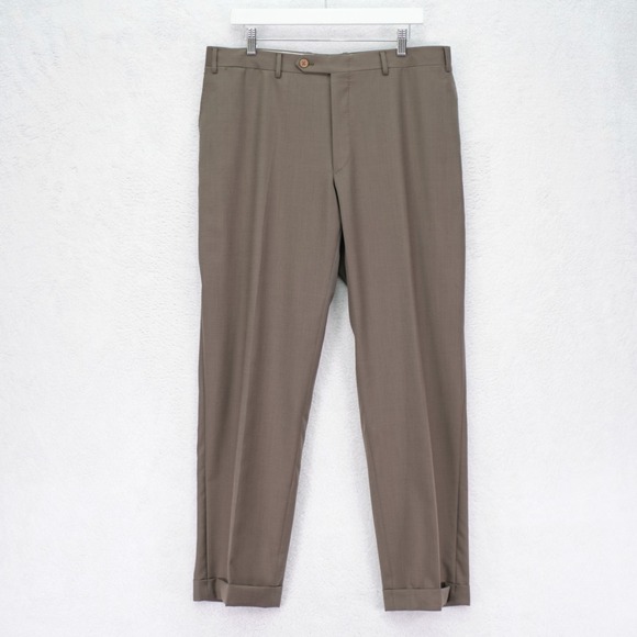 Canali 1934 Wool Dress Pants Trousers Beige Flat Front Cuffed -36 / 31- Mid Rise